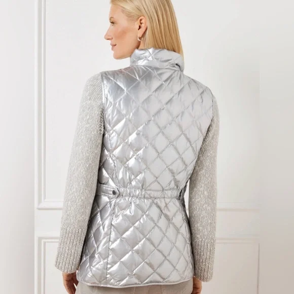 NWT Talbots Quilted Down Puffer Vest - 2XLP (XXL plus petite) in silver metallic - Picture 2 of 3